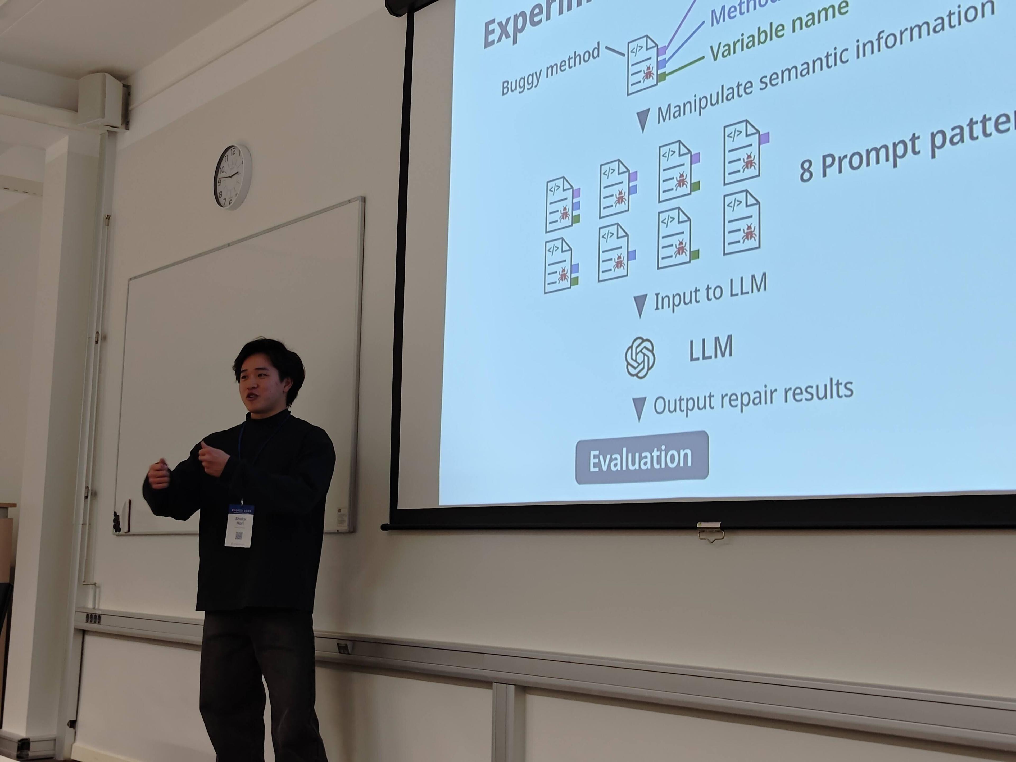 堀 翔太さんは、“<a href="/publications/776" className="not-prose underline text-lime-500 hover:text-red-600">The Effects of Semantic Information on LLM-based Program Repair</a>”というタイトルで発表しました。